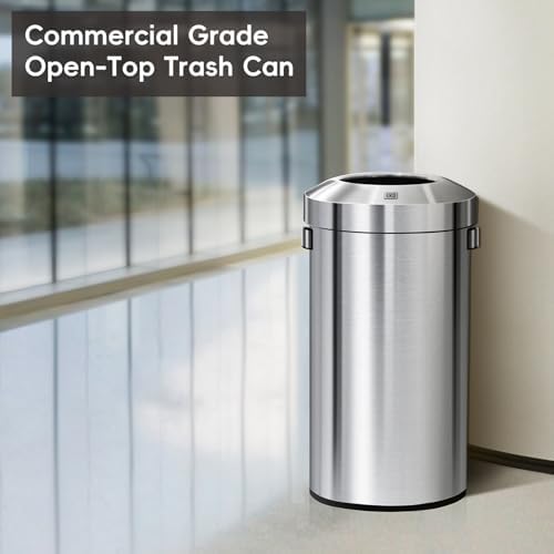 EKO Urban 24 Gallon Round Stainless Steel Open Top Waste Bin, Tall Commercial Trash Can for Indoor/Outdoor, Extra Large Metal Garbage Bin for Office, Restaurant, Restroom, 90L - Image 2