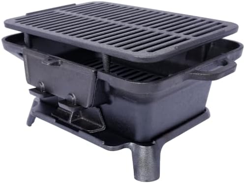 Oval Cast Iron Hibachi Grill, Portable Tabletop Charcoal Skillet, Outdoor Camping Cooking Stove - Image 5