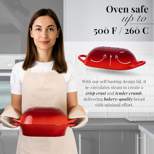 Dutch Oven For Sourdough Bread Baking – Enamelled Cast Iron Bread Loaf Pot – Oven Safe Non Stick Bread Pot – Rectangular, Red, 24cm x 16cm – by Nuovva - Image 3