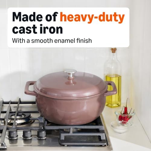 Amazon Basics Enameled Cast Iron Dutch Oven Pot With Lid, 6-Quart, Round, Dual Handles, Heavy-Duty, Oven Safe for Stews, Roasting & Baking, Clay - Image 4