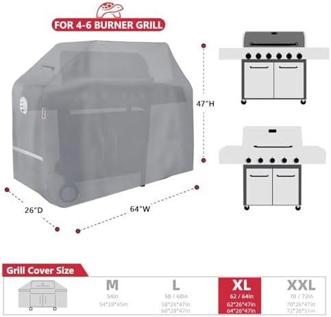 Turtle Life BBQ Grill Cover, 64 Inch Heavy Duty Waterproof 4-6 Burner Barbecue Gas Grill Covers for Weber Genesis Char-Broil Brinkmann, Gray - Image 2