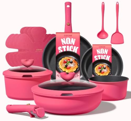 CAROTE 15pcs Pots and Pans Set Non Stick, Cookware Set Detachable Handle by CAROTE