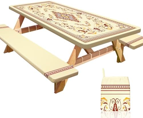 Picnic Table and Bench Cover Set, Waterproof Fitted Elastic Cloth by Unknown