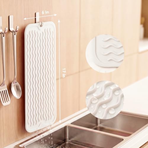 MicoYang Silicone Dish Drying Mat for Multiple Usage,Easy clean,Eco-friendly,Heat-resistant Silicone Mat for Kitchen Counter,Sink,Bar,Bottle,or Cup White M 17 inches x 6 inches - Image 2