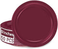 50 Count Burgundy Plates 9 Inches Round Heavy-duty Maroon Dinner Plates by QZYL