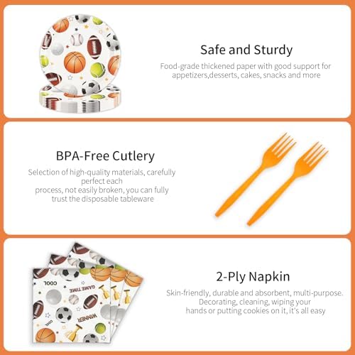 75PCS Sports Birthday Party Decorations, 7Inch Sports Theme Party Plates and Napkins Baseball Football Soccer Basketball Volleyball Disposable Tableware Set Party's Supplies for Birthday Baby Shower - Image 4