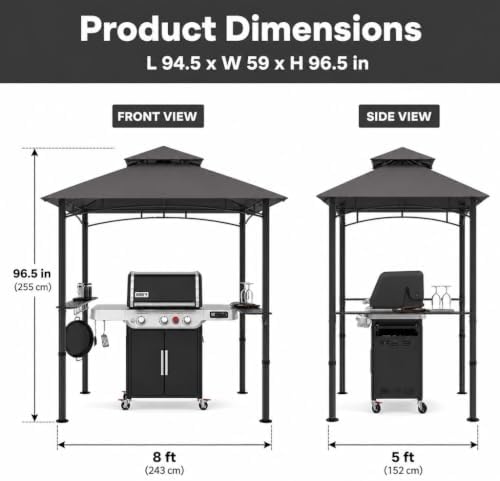Garvee 8 x 5 ft Outdoor Gazebo Canopy, Polyester Fabric Iron Frame, Dark Gray, Easy Setup Shelter for Backyard Camping and Outdoor Gatherings - Image 6