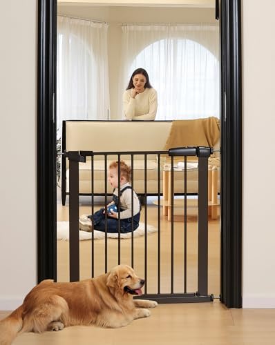 30.47"-32.64" Baby and Pet Safety Gate, 30" Tall Metal Walk-Thru Gate for Doorways & Stairs, Easy One-Hand Open, Dual Lock (Brown, 29" W x 30.5“H) by SafeGo