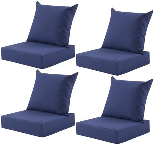 Outdoor Deep Seat Cushion Set, 24x24 Inch, Navy Blue, Set of 4 by MuaMelop