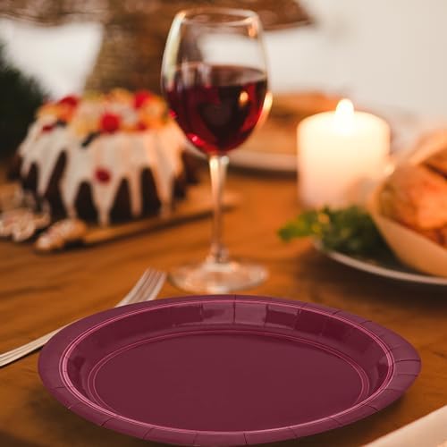 50 Count Burgundy Plates 9 Inches Round Heavy-duty Maroon Dinner Plates - Image 4