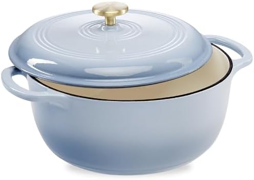 Best Choice Products 7.5 Quart Enamel Cast-Iron Round Dutch Oven, Family Style Heavy-Duty Pre-Seasoned Cookware for Home, Kitchen, Dining Room, Oven Safe w/Lid, Dual Handles - Cornflower Blue by BestChoiceProducts