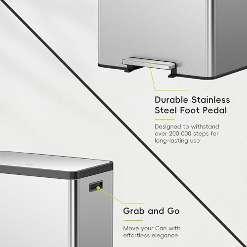 EKO EcoCasa II 36L+24L Dual Trash Can with Recycle Bin, Stainless Steel Garbage Can with Lid, Deodorizer Compartment, Odor-Proof and Fingerprint Resistant - Image 5