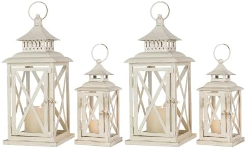 NEEDOMO Lanterns Decorative Outdoor&Indoor, Set of 4 (14"&10") Beige Metal Lantern Decor with Glass, Candle Holder for Porch, Patio, Garden, Balcony, Wedding, Table Centerpiece by NEEDOMO-LightUpYourSpace