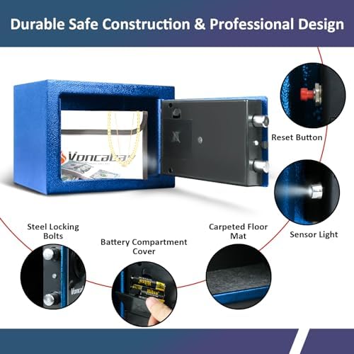Voncabay Money Safe Box for Home with Digital Keypad, 0.23 Cu. Ft., Blue - Image 6