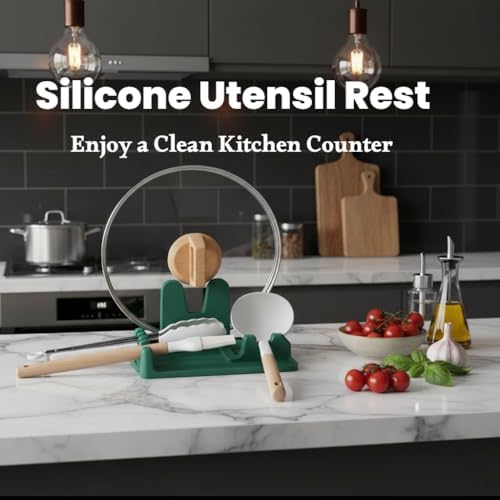 AUOON Silicone Utensil Rest with Lid Holder, Large, Sea Blue - Image 5