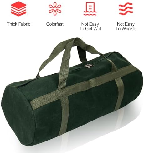 24" Grill Accessory Storage Bag, Tools Storage for Outdoor Grilling, Thick Canvas Double Zipper Utensil Carry Bag for Camping Hiking Barbecue, Dark Green - Image 4