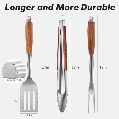 ENLOY Heavy-Duty Rose Wooden Barbecue Grilling Tools Set, Stainless Steel - Image 2