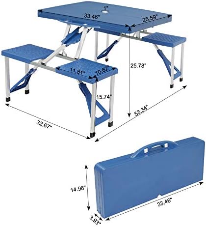 Portable Folding Picnic Table,Outdoor Dining Table,Folding Table and Chair,Kid's Picnic Table,Heavy Duty Camping Picnic Tables,with Umbrella Hole,for Outdoor, Party, Garden, Beach, Backyard (Blue) - Image 3
