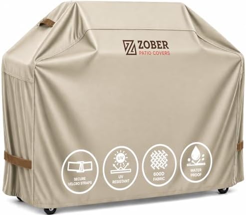 Zober 58 Inch BBQ Grill Cover for Outdoor Grill, Waterproof, Cream by ZOBER