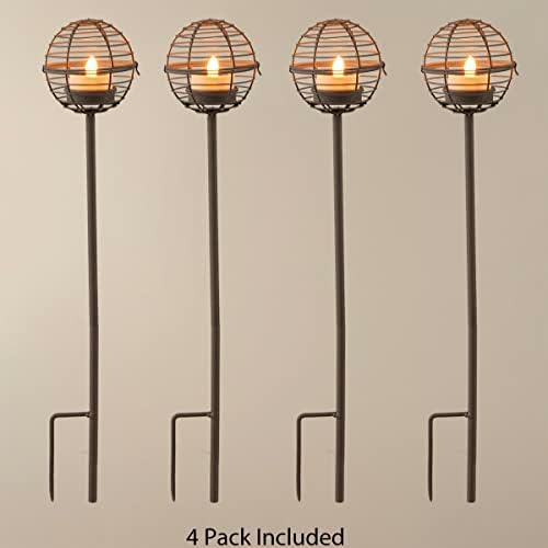 Solar Pathway Lights Outdoor, Rust Iron Ball Candle Holder Stake with Flickering Solar Powered Tea Lights, Perfect Decorative Garden Lighting for Yard Lawn Patio Landscape Decor Outside-4Pack - Image 7