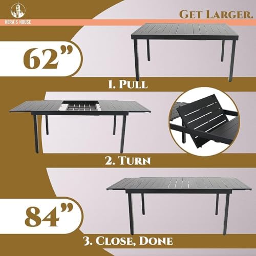 HERA'S HOUSE 9pc Patio Dining Set, Extendable Metal Table, Blue Chairs - Image 5