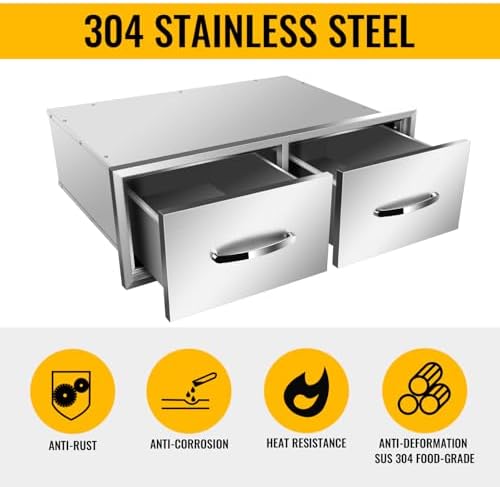Outdoor Kitchen Drawers, Triple BBQ Drawers Stainless Steel Built-in Drawer For Outdoor Kitchen Island, Patio Grill Station,Double Drawers - Image 4