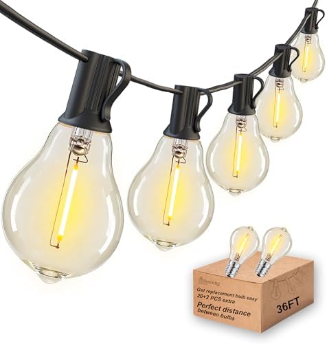 Outdoor String Lights 36FT Patio Light Waterproof for Backyard Porch Bistro by Lifeisgood