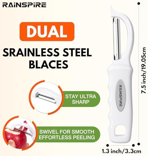 Rainspire Vegetable Peeler Potato Peelers for Kitchen, Sharp Stainless Steel Blades Veggie, Comfortable Handle Fruit Peeler, Carrot Peeler Apple Peeler Dishwasher Safe (2, White) - Image 2