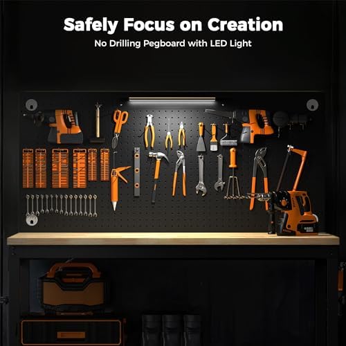 CAMMOO 48x24 Inch Garage Work Bench with Storage, Pegboard & Power Strip - Image 3
