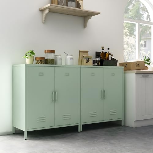 Metal Storage Cabinet Locker Cabinets with Doors and Adjustable Shelf for Kitchen Office Pantry (Green) - Image 6