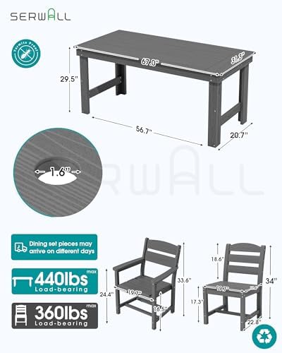 SERWALL HDPE Outdoor Dining Table and Chairs Set for 6 - Image 2