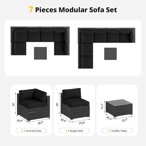 Aoxun Patio Furniture Set, 7 Piece Outdoor Sectional Sofas with Waterproof Cover, Wicker Rattan Outdoor Furniture Patio Conversation Set for Backyard, Garden Black - Image 6