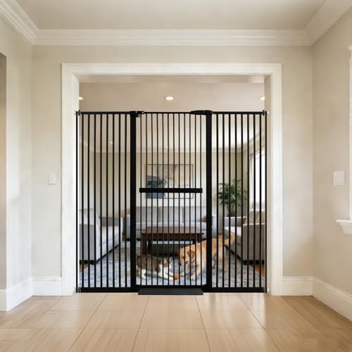 Lumizone 61.02" Extra Tall Pet Gate for Cat Dog 63.39"-67.90" Wide Black by Lumizone