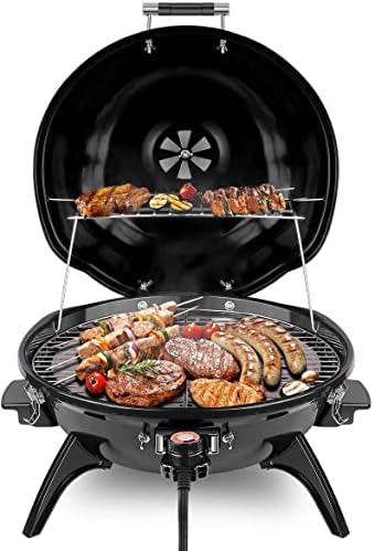 Electric BBQ Grill Techwood 15-Serving Outdoor Electric Grill for Party, Patio & Backyard, Double Layer Design, Portable Removable Stand Grill, 1600W (Countertop Black BBQ Grill) by Techwood