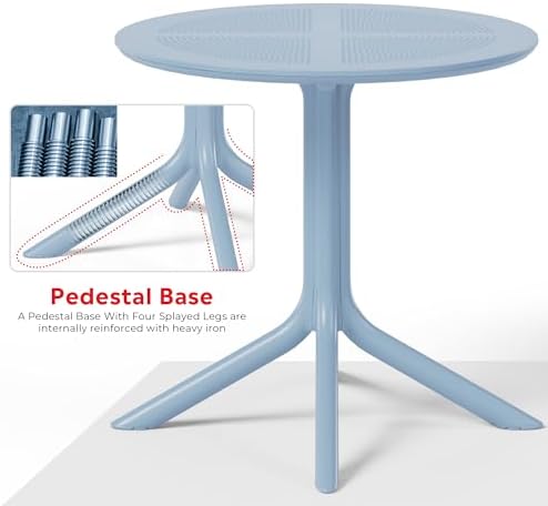 Costaelm Small Patio Table, Outdoor Round Dining Table, Weather Resistant Outside Table for Poolside Deck Lawn Garden Backyard, French Blue - Image 5