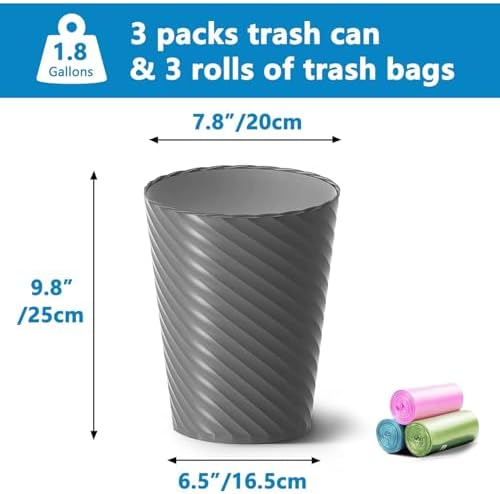 Lysam Bathroom Trash Can 3 Pack, 1.8 Gallon Small Trash Can with Trash Bags - Image 3
