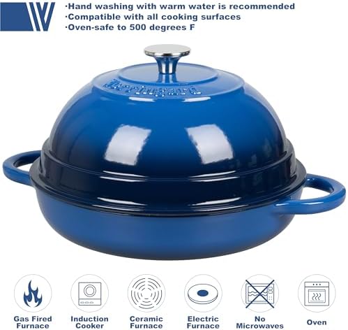 VORRINGARD Cast Iron Enameled Dutch Oven Pot with Lid for Bread Baking, Bread Oven, 6 Quart, Blue - Image 3