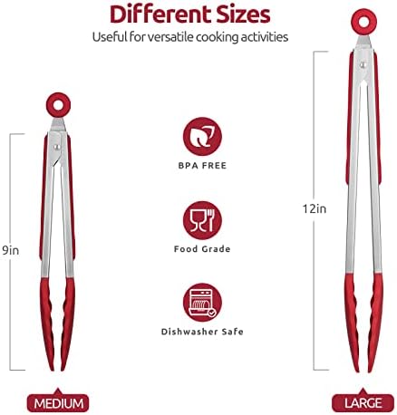 U-Taste Kitchen Tong for Cooking, 600ºF Heat-Resistant Silicone, 2Pcs/Red - Image 2