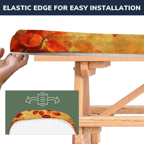 CAPSCEOLL Picnic Table Cover with Bench Covers 6ft - Burnt Orange Leaves - Image 3