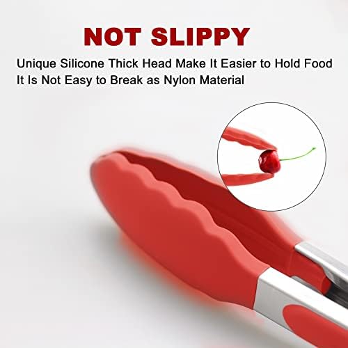 2 Pack Silicone Kitchen Tongs, 9 & 12 Inch, Stainless Steel, Red - Image 2