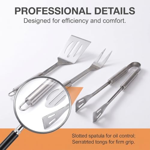 Grill Utensils Set, Grill Tools for Outdoor Grill, Spatula Fork Tong BBQ Grill Accessories with Apron, Stainless Steel Barbecue Grilling Kit for Camping Cooking - Image 6