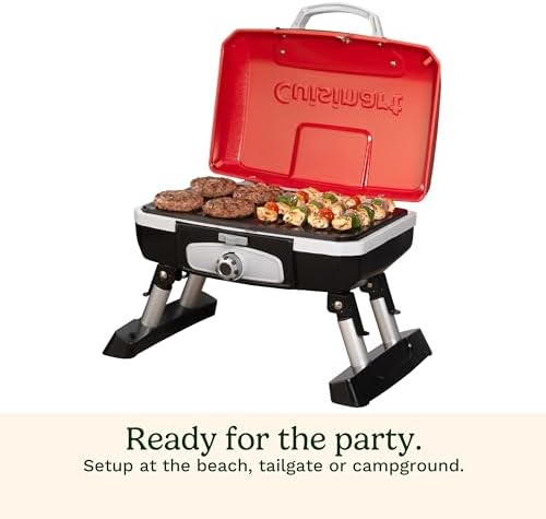 Cuisinart Petite Gourmet Portable Gas Grill, Compact Portable Grill Propane, 150 Sq. In. Cooking Surface, 5,500 BTU Burner Small Gas Grills for Camping, BBQ, Folding Legs and Carry Handles, Red - Image 3