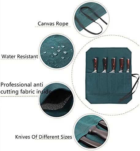 Chef's Knife Roll Bag, Heavy Duty Waxed Canvas With Cut-Resistant Lining Knife Bag (5 Slots, DarkGreen) - Image 5