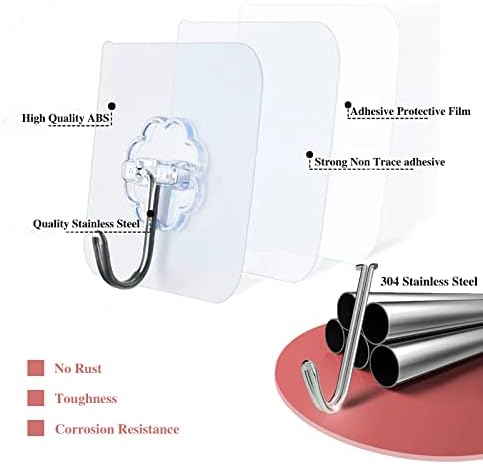 DDMY Adhesive Wall Hooks Heavy Duty 50LB Clear Hook 24 Pack for Hanging - Image 4