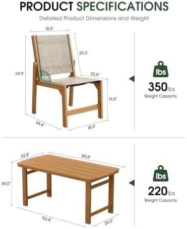 HDPE Outdoor Dining Set, Patio Table and 4 Stackable Armless Chairs, Teak - Image 2