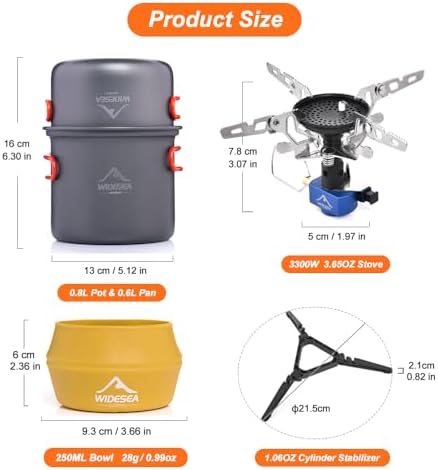 Widesea Camping Cookware Sets for 1-2 Person, Compact Backpacking Cookware with Pots, Stove, Mug and Outdoor Cooking Accessories - Image 2