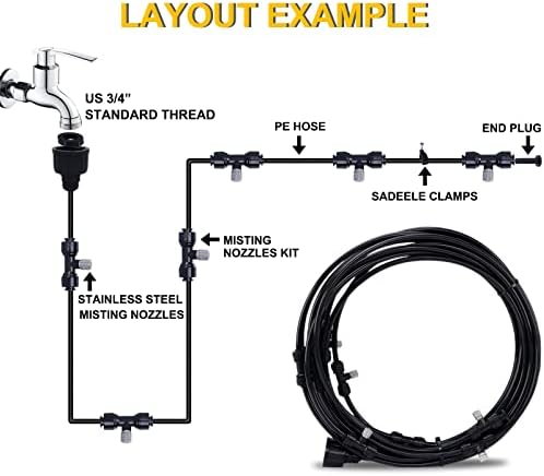 Fogland Misting System: Outdoor Cooling System 32.8FT Misting Cooling System with 10pcs 0.016" Orifice Thread Stainless Steel Mister Nozzle for Patio - Image 5
