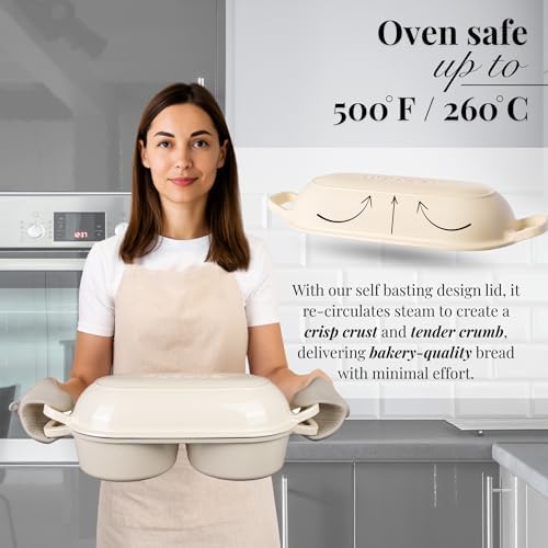 Dutch Oven For Sourdough Bread Baking – Enamelled Cast Iron Bread Loaf Pot – 500°F Oven Safe Non Stick Bread Pot – Double Round Loaf Space, 16.5cm Diameter, Cream, – by Nuovva - Image 4