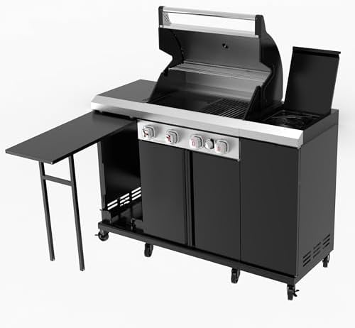 Flintex 4-Burner Gas Grill & Griddle with Side Burner, 602sq.in Dual Fuel by FlintexGrills