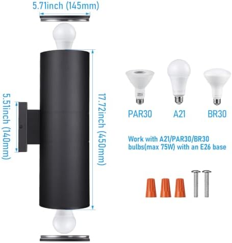 LEONLITE 2-Pack 18" Outdoor Cylinder Wall Light, Up and Down, E26 Base - Image 6